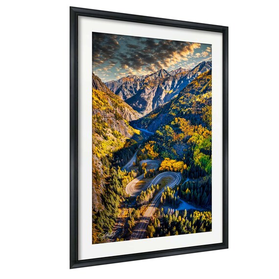 Winding Mountain Highway Autumn Aerial Switchback Road Photo Poster