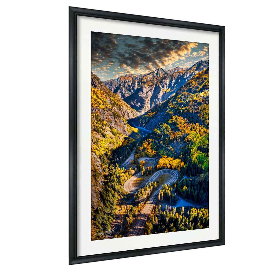 Winding Mountain Highway Autumn Aerial Switchback Road Photo Poster
