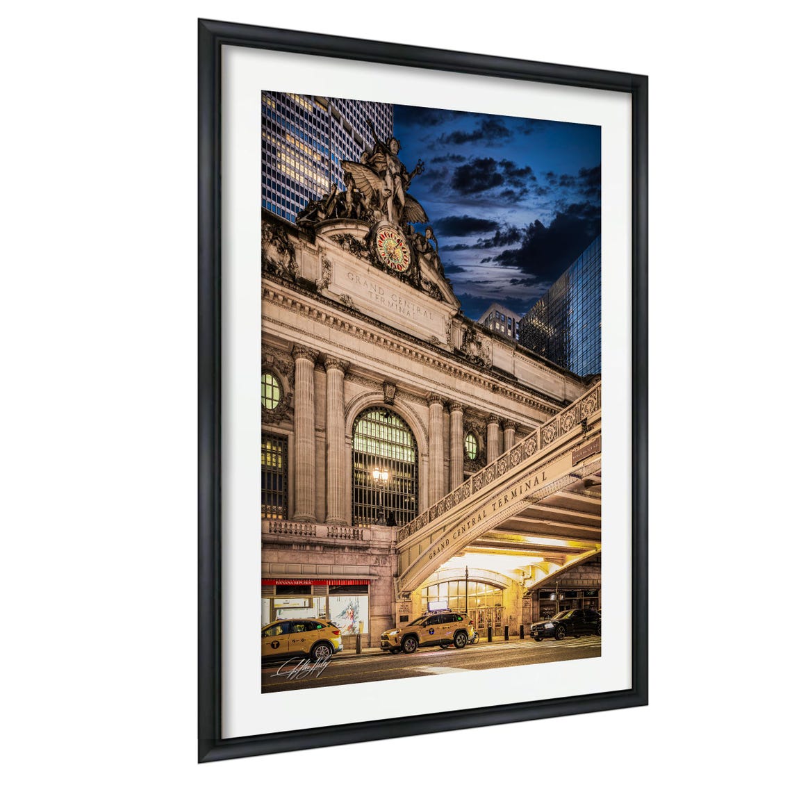Grand Central Terminal Clock Tower With Yellow Cabs Night Wall Art