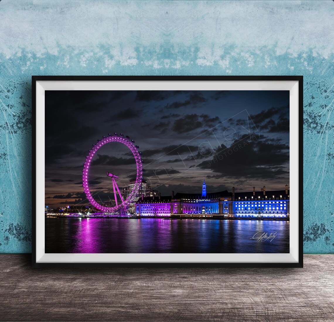 London Eye Skyline Print Twilight River Thames Scene