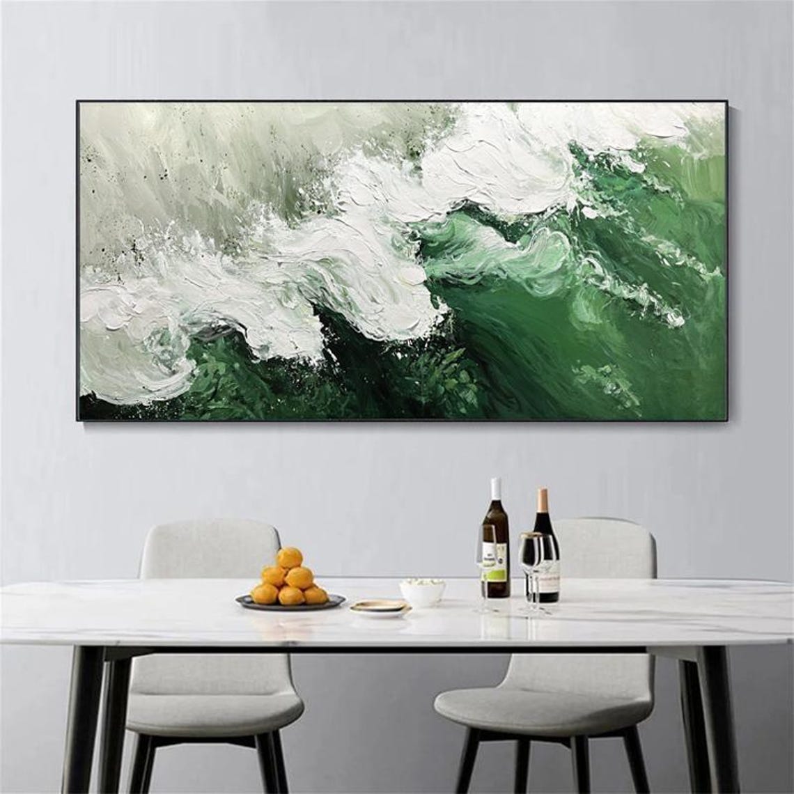 Emerald Green Ocean Wave Crashing in Thick Impasto Texture Poster - Image 5