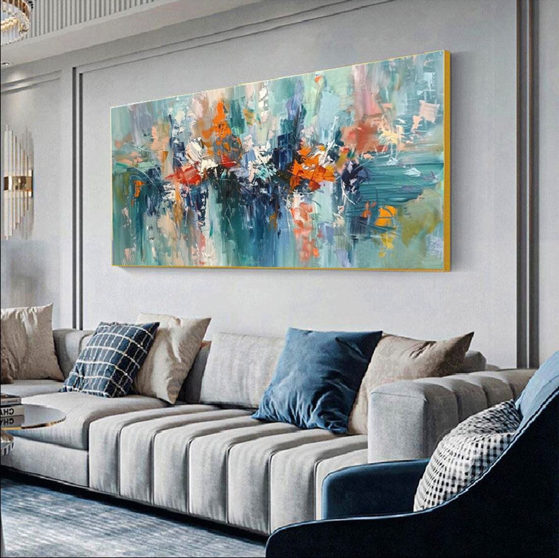 Blue Green Orange Abstract Palette Knife Modern Art Painting Poster - Image 2
