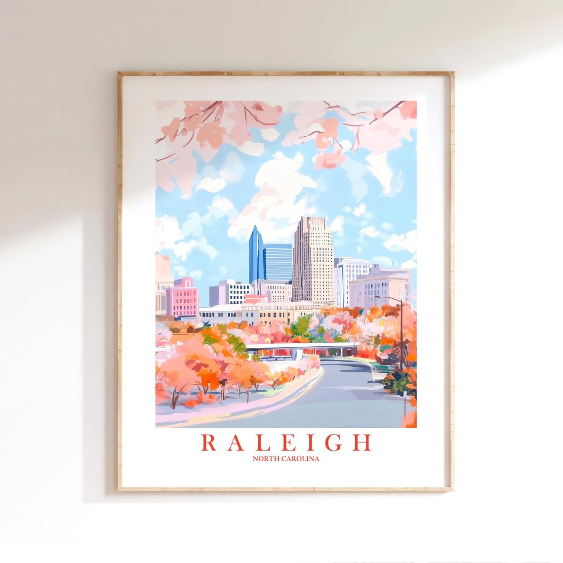 Raleigh Travel Poster, North Carolina City Skyline