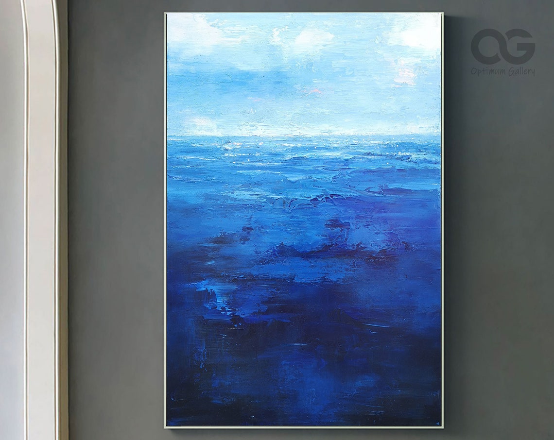 Deep Blue Ocean Vertical Abstract Moody Navy Sea Waves Painting Poster - Image 4