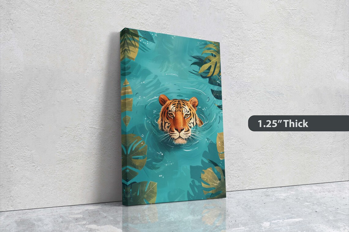 Tiger Swimming in Turquoise Jungle Water Big Cat Animal Art Poster - Image 3
