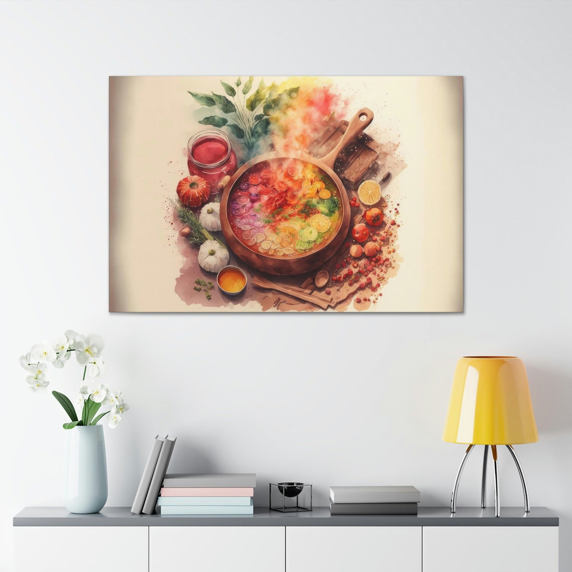 Watercolor Cooking Skillet Vegetables Spices Chef Kitchen Art Poster - Image 2