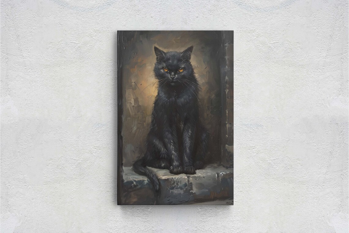 Ominous Cat Stare, Gothic Halloween Decor - Image 2