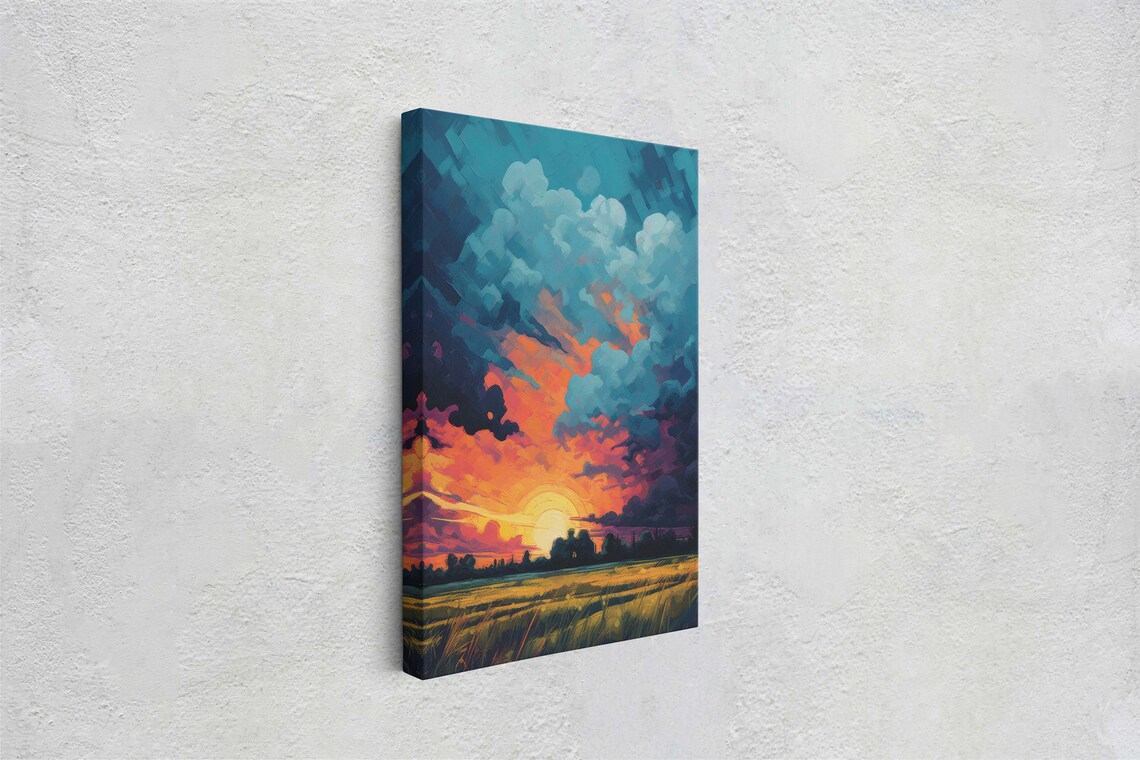 Sunset Field, Vibrant Color Landscape Art Print - Image 2