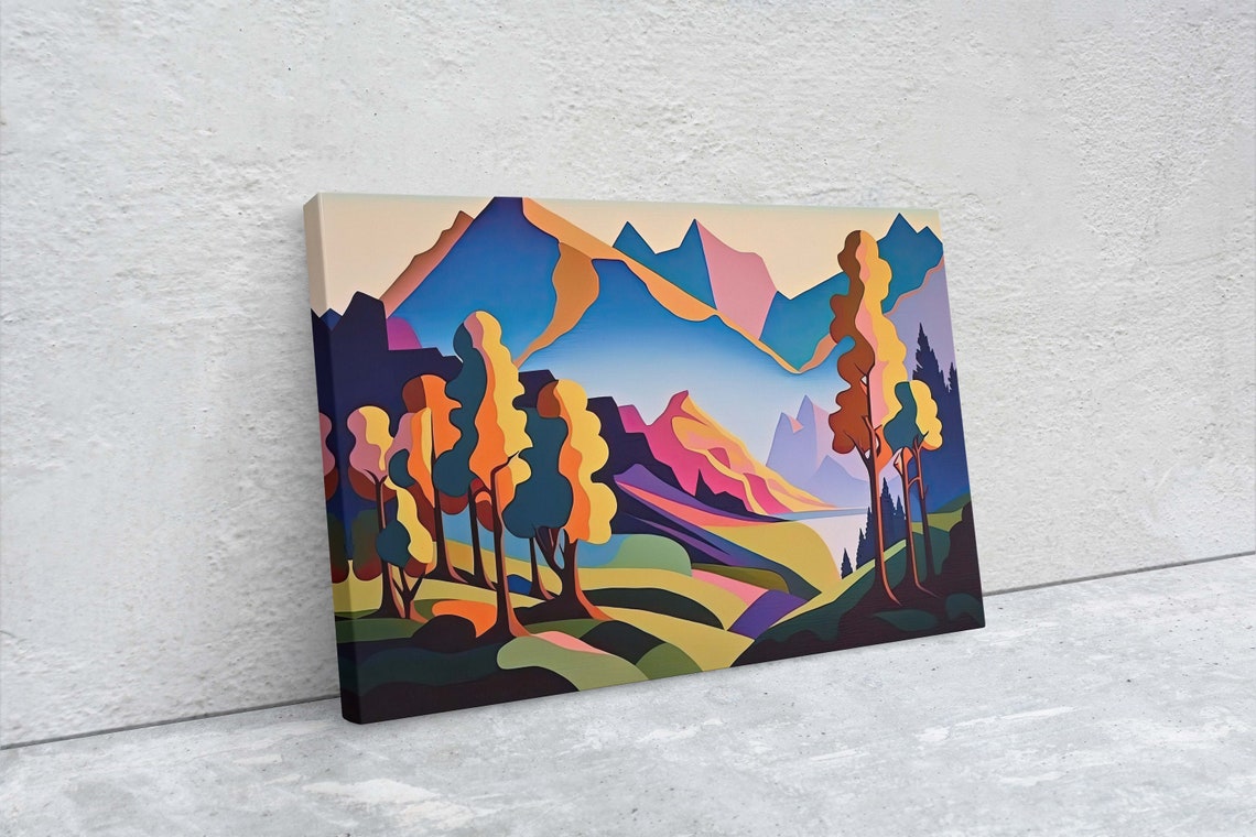 Geometric Colorful Mountain Forest Fall Trees Modern Wall Art Poster - Image 2