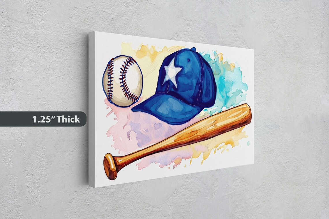 Watercolor Baseball Gear Blue Cap White Star Bat Ball Sports Poster - Image 3