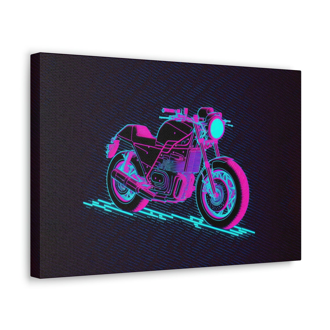 Neon Pink Motorcycle Retro Synthwave Wireframe Night Ride Wall Poster - Image 2