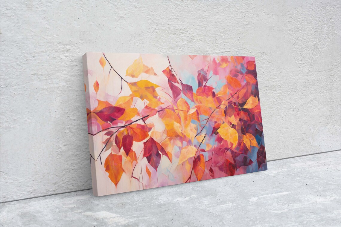Autumn Branch Leaves Warm Orange Pink Watercolor Fall Art Poster - Image 2