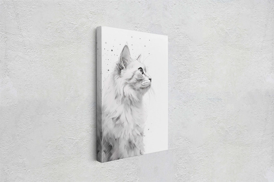 White Cat Profile Portrait Black White Minimal Feline Art Poster - Image 2