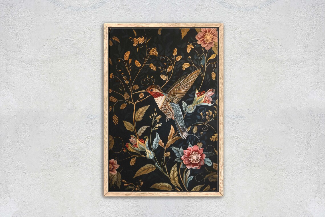 Hummingbird William Morris-Inspired Floral Art Print - Image 2