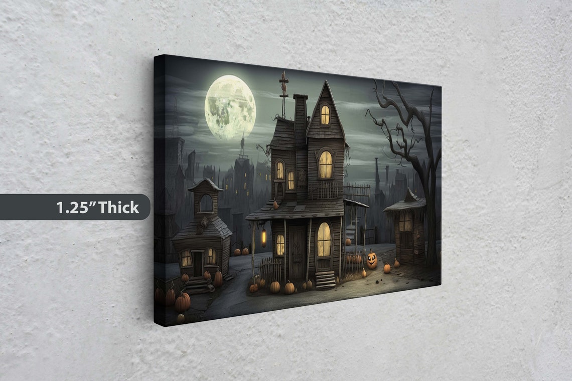 Spooky Haunted Mansion Full Moon Pumpkins Gothic Halloween Art Poster - Image 3