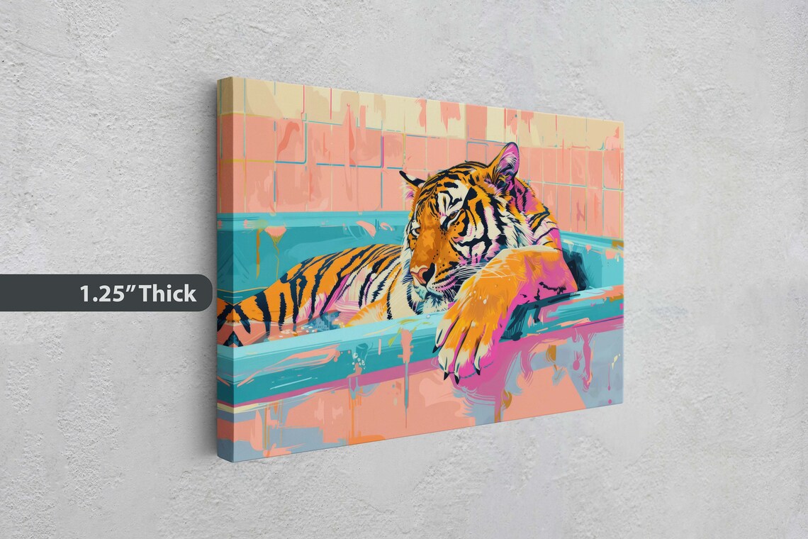 Lounging Tiger Bathtub Maximalist Bathroom Art Print - Image 3