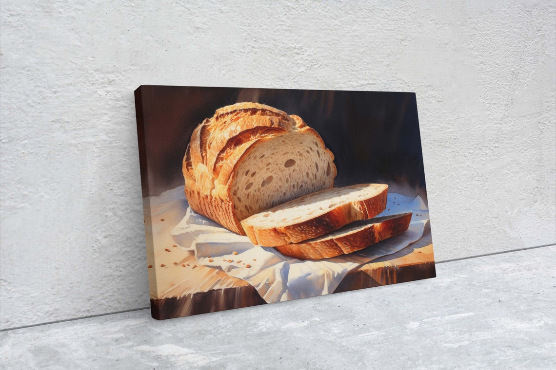 Rustic Sliced Bread Loaf Still Life Painting Bakery Kitchen Art Poster - Image 2