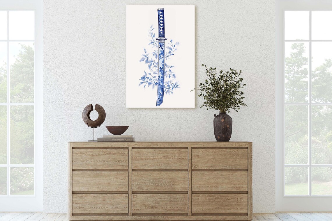 Blue Willow Katana Samurai Sword Vintage Chinoiserie - Image 3