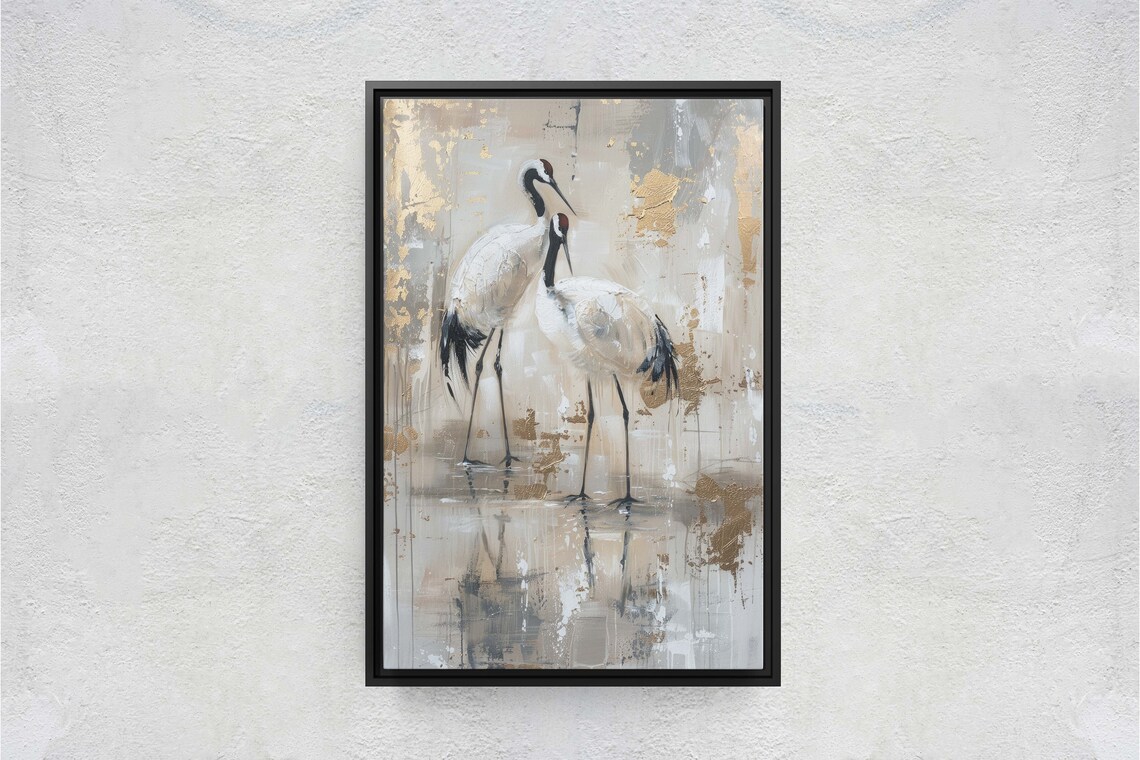 Japanese Cranes Minimalist Japandi Decor Art Print - Image 2