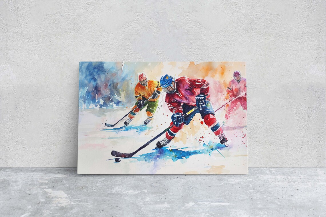 Hockey Watercolor Sport Painting, Boys Room Decor