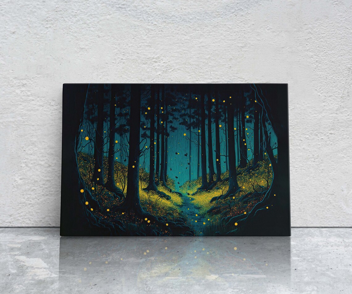 Firefly Forest Art Ready To Hang Large Print Oil Painting Ethereal Colorful Mysterious