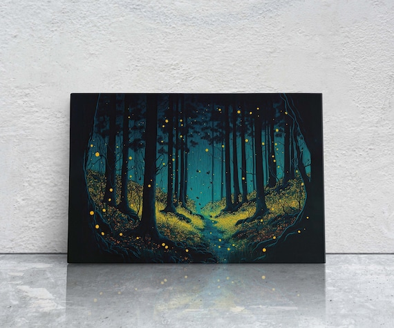 Firefly Forest Art Ready To Hang Large Print Oil Painting Ethereal Colorful Mysterious