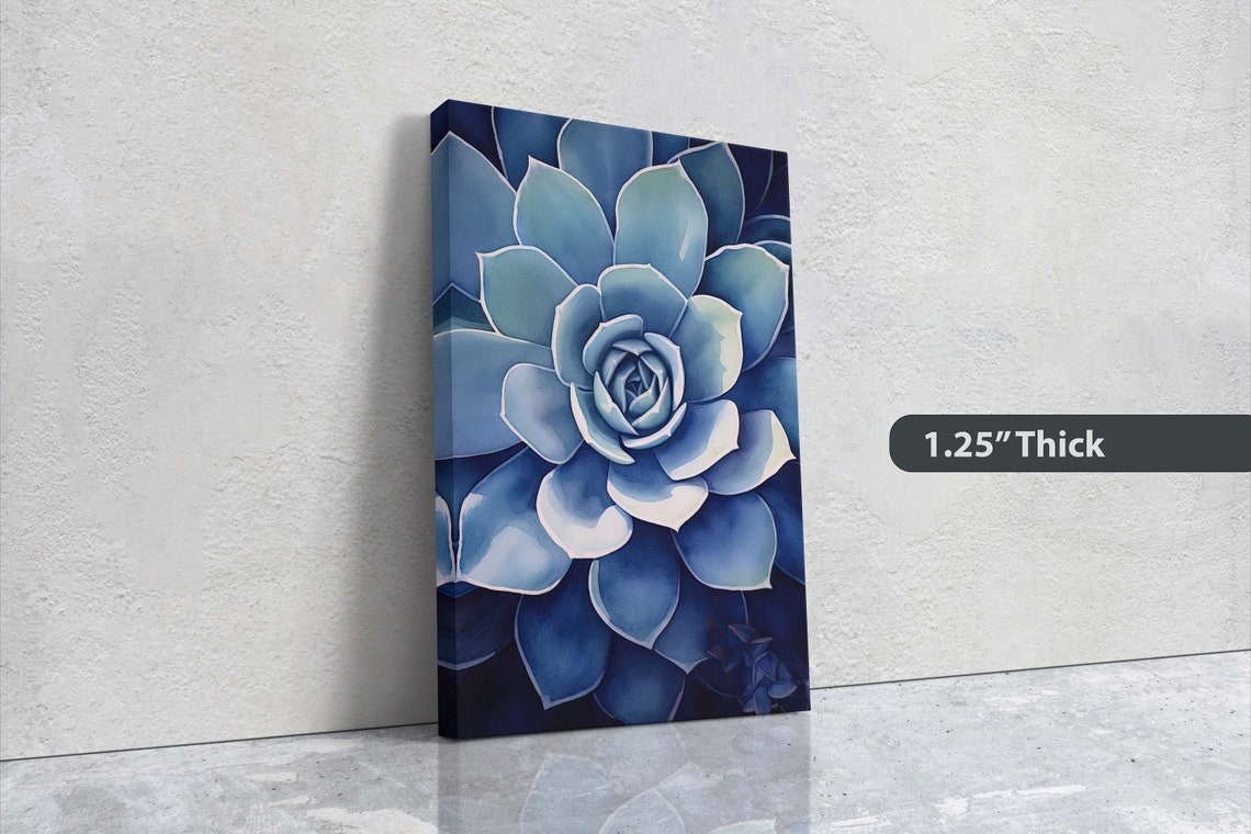 Blue Succulent Rosette Watercolor Botanical Close Up Flower Poster - Image 3