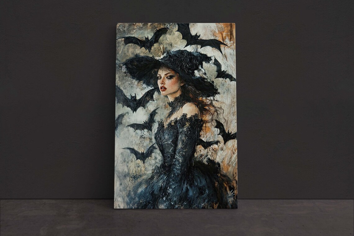 Witch Bat Halloween Gothic Vintage Art Print