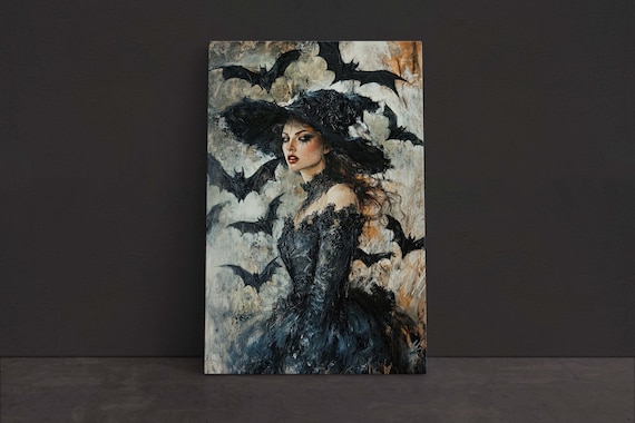 Witch Bat Halloween Gothic Vintage Art Print