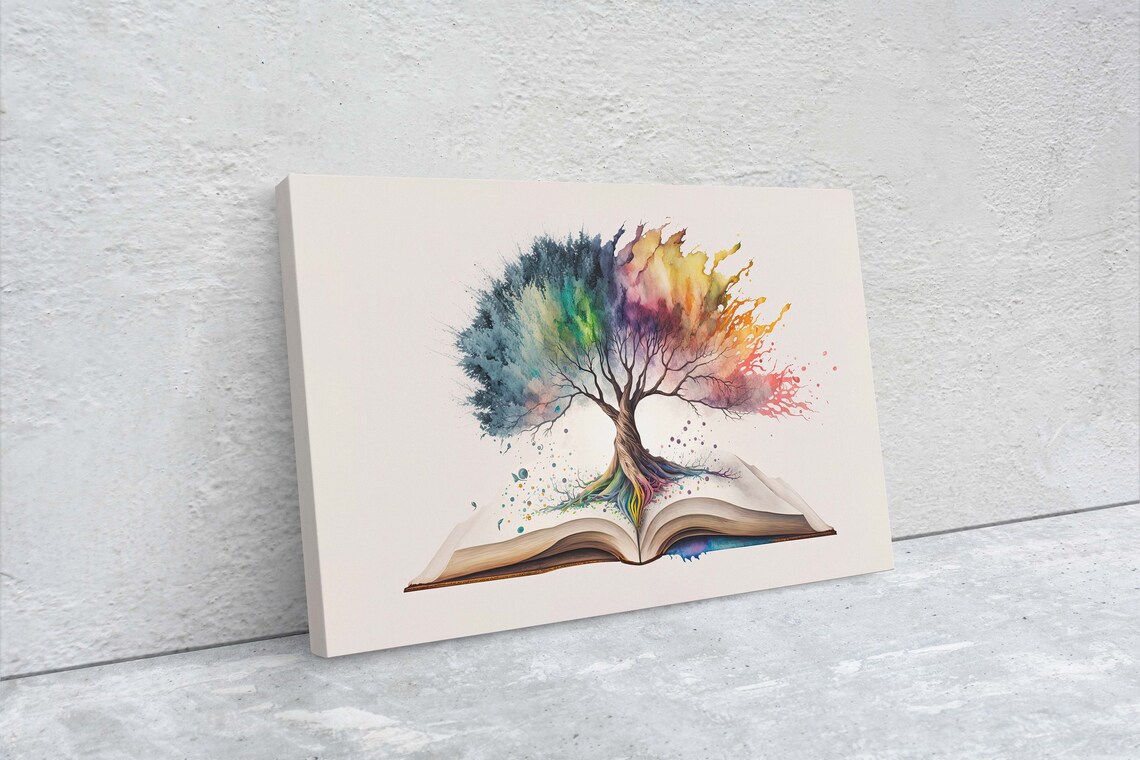 Tree Of Knowledge Watercolor Art Print, Book Library - Image 2