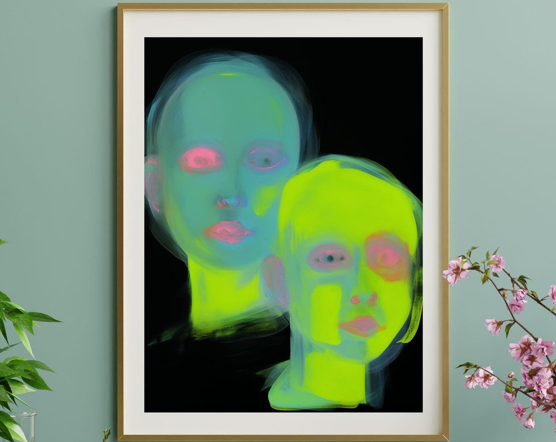 Neon Double Face Abstract Fluorescent Glow Modern Art Poster