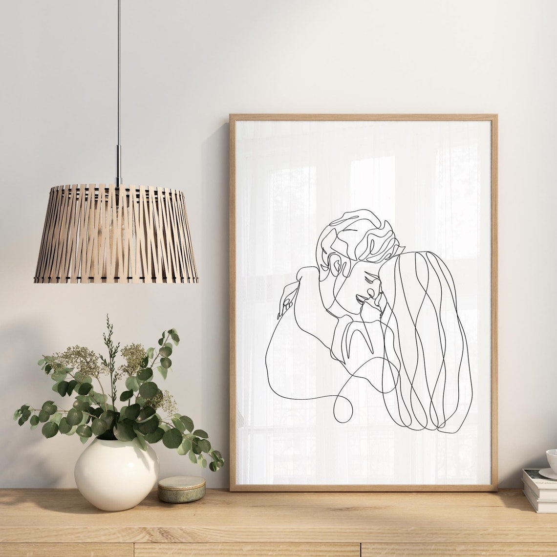 Continuous Single Line Drawing of an Embracing Couple Poster