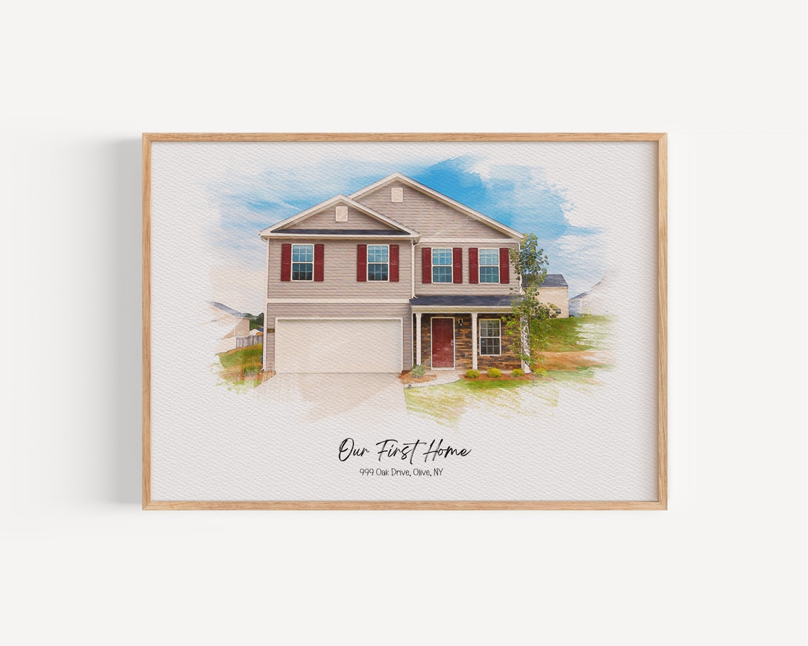 Our First Home Olive NY Bright Sky Watercolor House Portrait Poster - Image 7