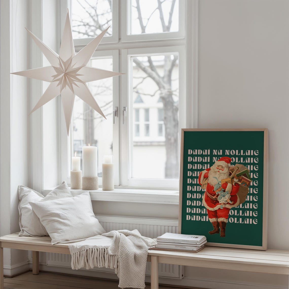 Irish Santa Dadai Na Nollaig Vintage Green Christmas Decor Poster