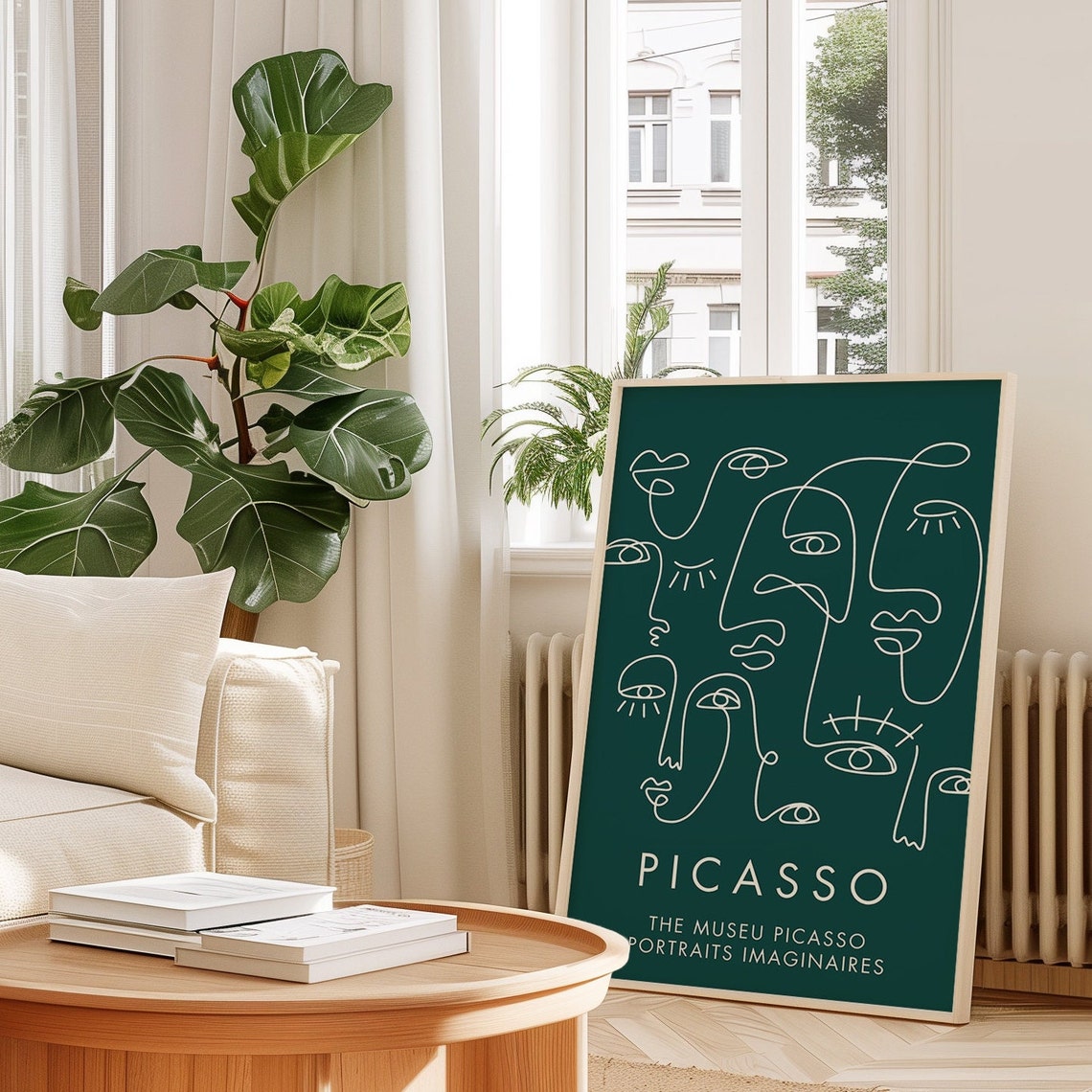 Emerald Green Picasso Portraits Imaginaires Line Faces Poster - Image 3