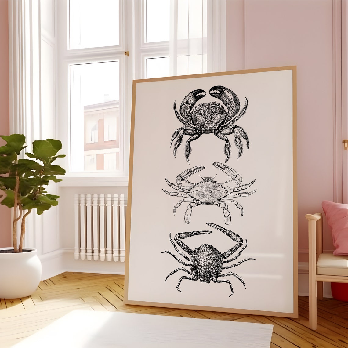 Black Crab Trio Vintage Seafood Illustration Dining Room Wall Print - Image 4