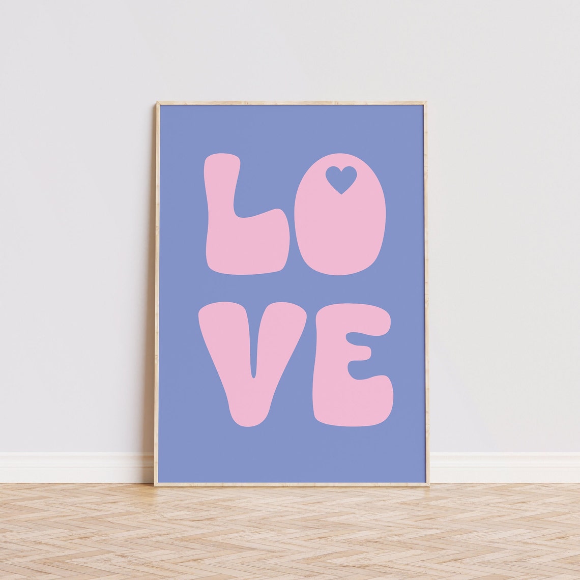 Pink LOVE Retro Bubble Typography Poster on Lavender Purple Background - Image 2