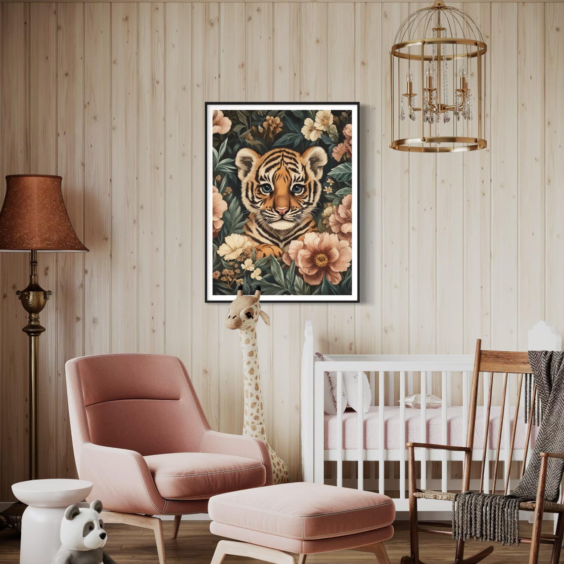 Cute Baby Tiger Cub Blue Eyes Floral Jungle Nursery Wildlife Poster - Image 4