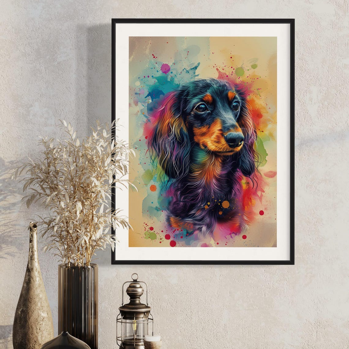 Long Haired Dachshund Rainbow Watercolor Splash Dog Portrait Print - Image 4