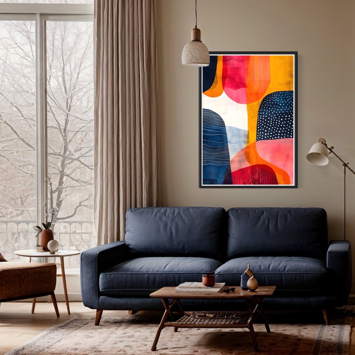 Colorful Geometric Abstract Shapes Dots Mid Century Modern Art Print - Image 4