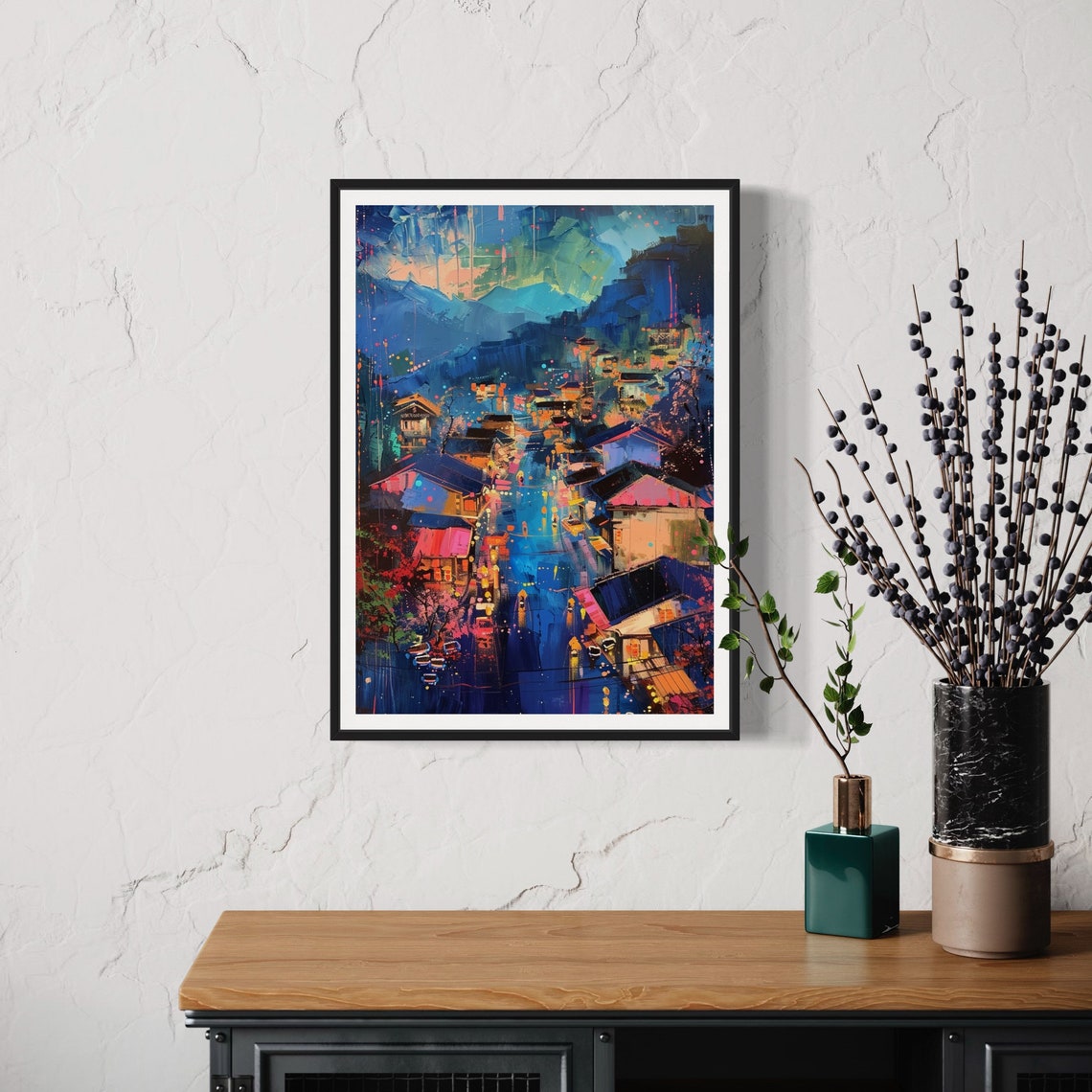 Sapa Town Vietnam Art Print Night Scene Village Painting Mountain Landscape Vietnamese Souvenir Gift Travel Poster Colourful Rice Terraces - Image 3