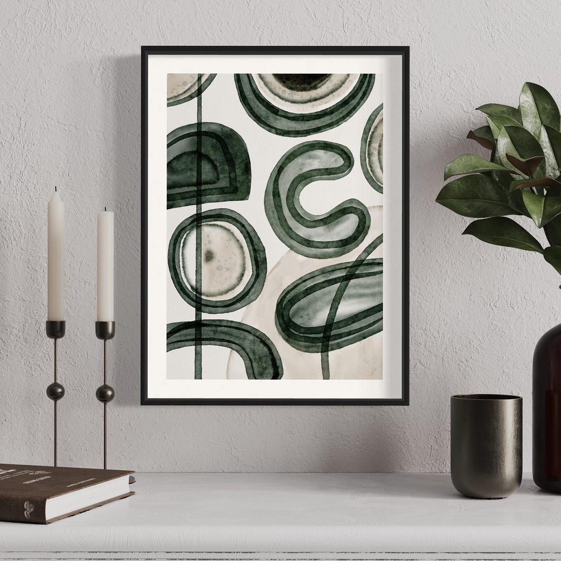 Sage Green Beige Art Print Minimalist Wall Decor Modern Home Painting Abstract Shapes Geometric Design Neutral Office Contemporary Artwork - Image 3