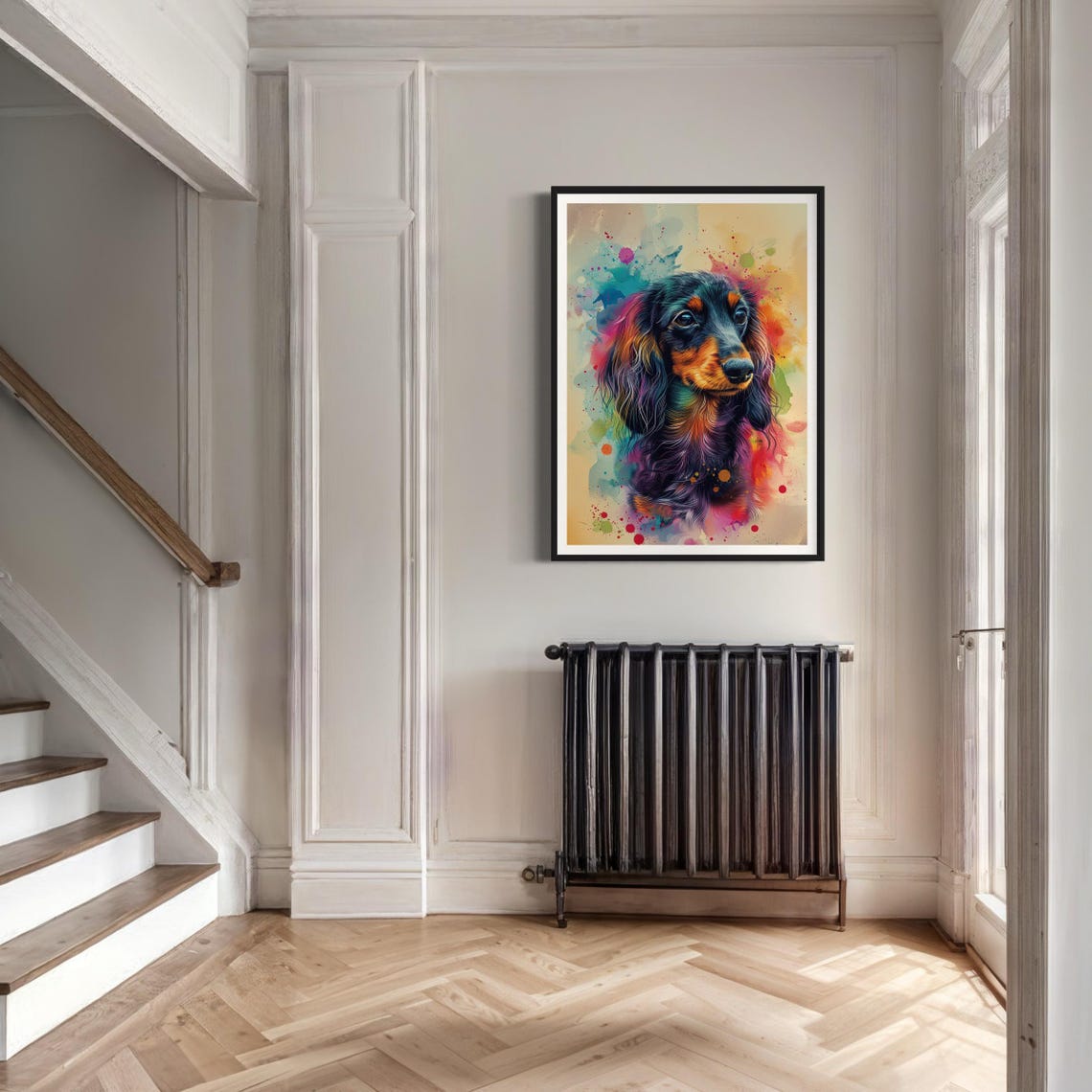 Colourful Black Long Haired Dachshund Art Print Sausage Dog Painting Miniature Doxie Pet Portrait Poster Dog Lover Gift For Home Doxie Art - Image 2