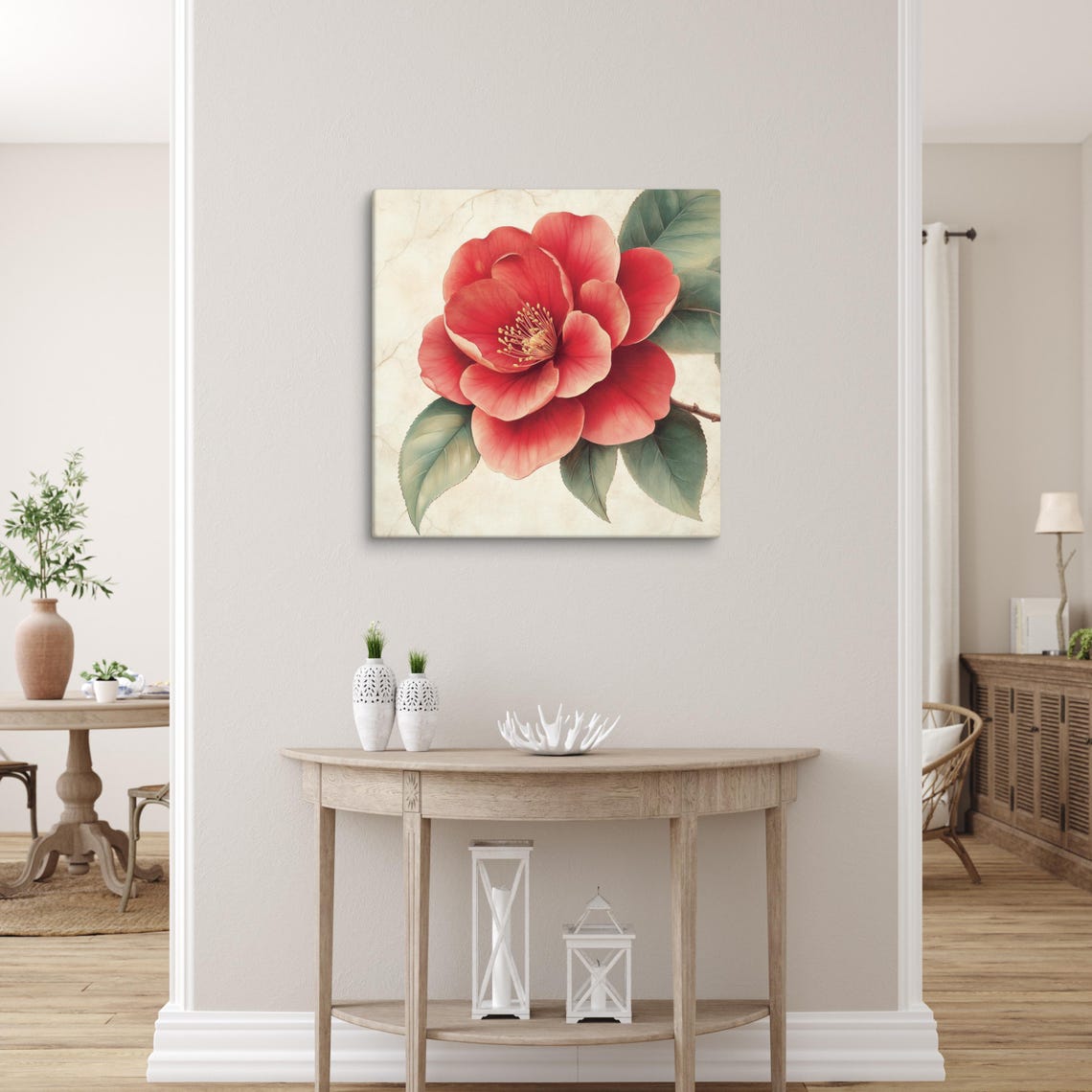 Red Camellia Bloom Vintage Botanical Classic Floral Art Poster - Image 2