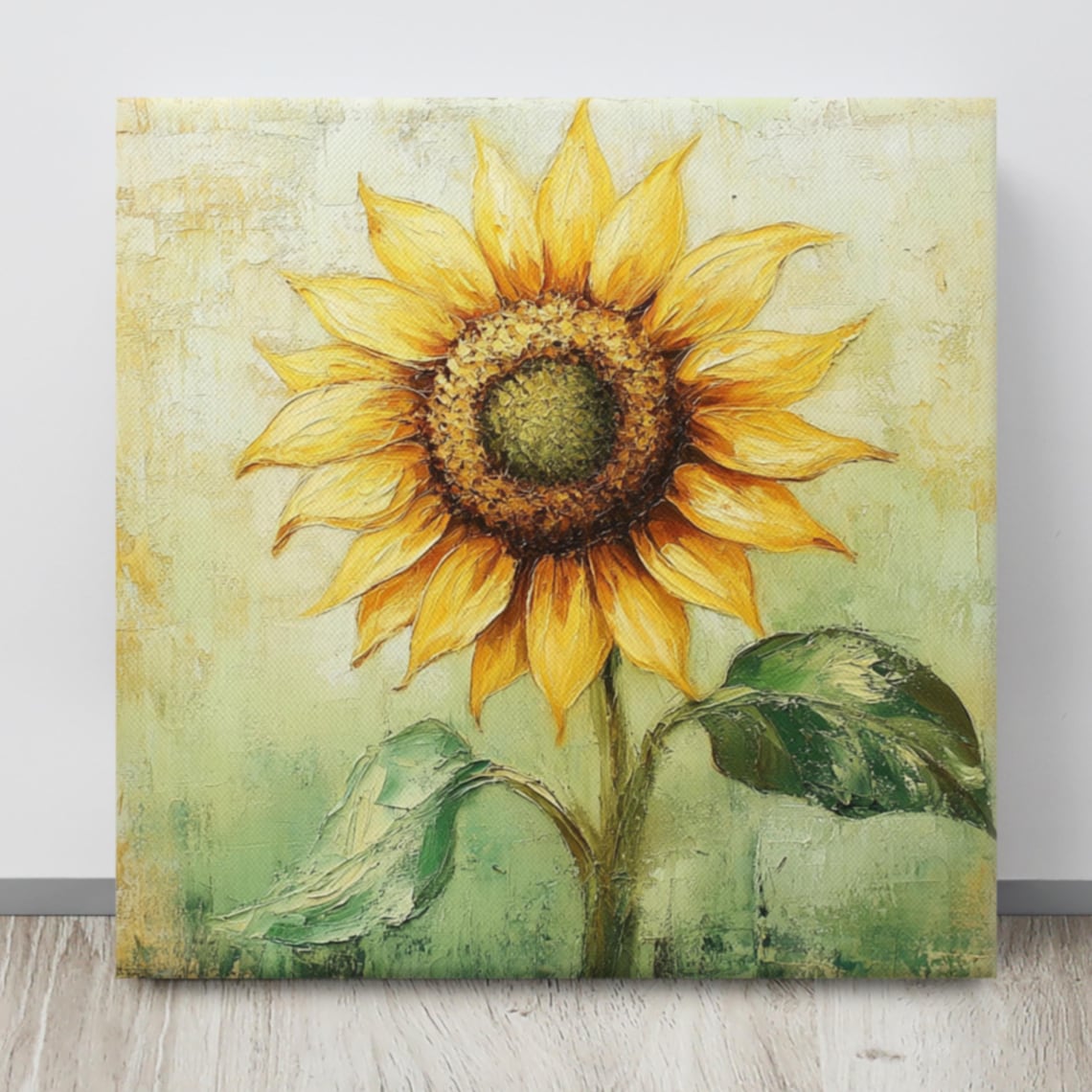 Yellow Sunflower Bloom Impasto Rustic Floral Art Canvas Poster - Image 4