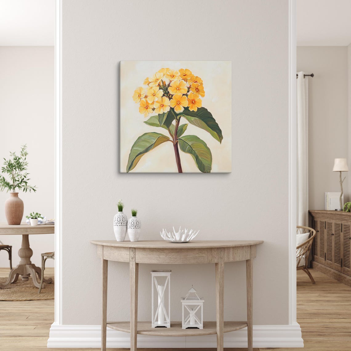 Orange Lantana Flower Cluster Painting Print Green Leaves Poster - Image 3