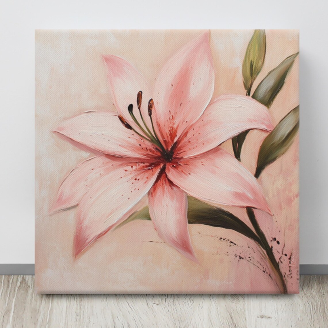 Pink Lily Blush Petals Dark Speckled Throat Floral Painting Print - Image 4