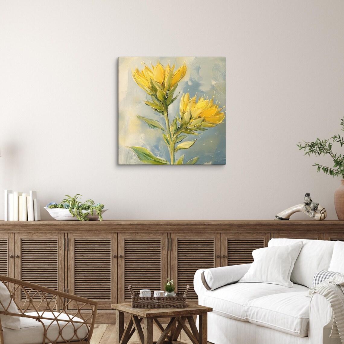 Yellow Brittlebrush Desert Flower Pale Blue Grey Floral Poster - Image 5