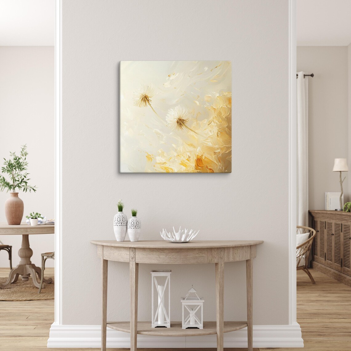 Dandelion Seed Heads Wind Blown Cream Gold Impressionist Poster - Image 5