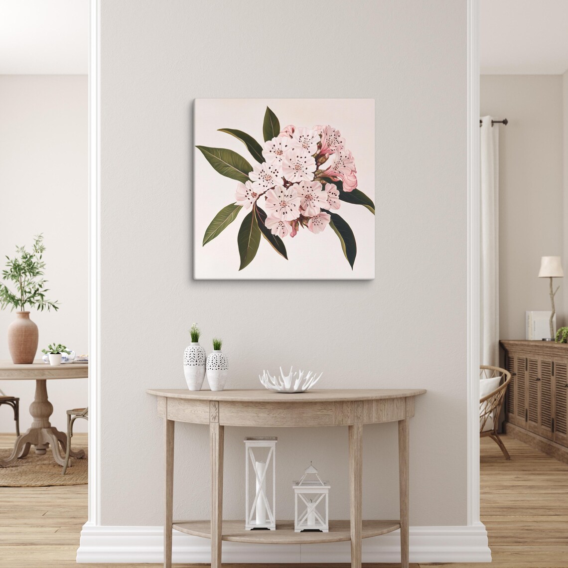 Pink Mountain Laurel Blossoms Speckled Botanical Painting Poster - Image 2
